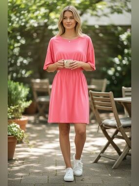 NWT Umgee Pink Side Cutout Mini Dress M Batwing Sleeve Casual Vacation Resort